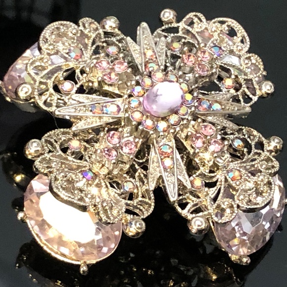 VTG Estate Silver Starburst Filigree Lavender/AB Stones Haute Couture Brooch - Picture 1 of 9